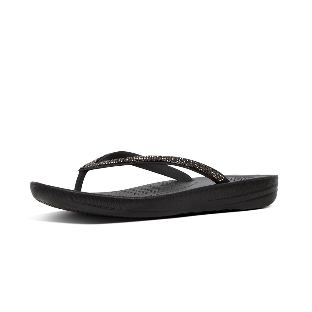 Fitflop Womens Flip-flops Black - Iqushion Sparkle Ergonomic - 19WBDUAYP